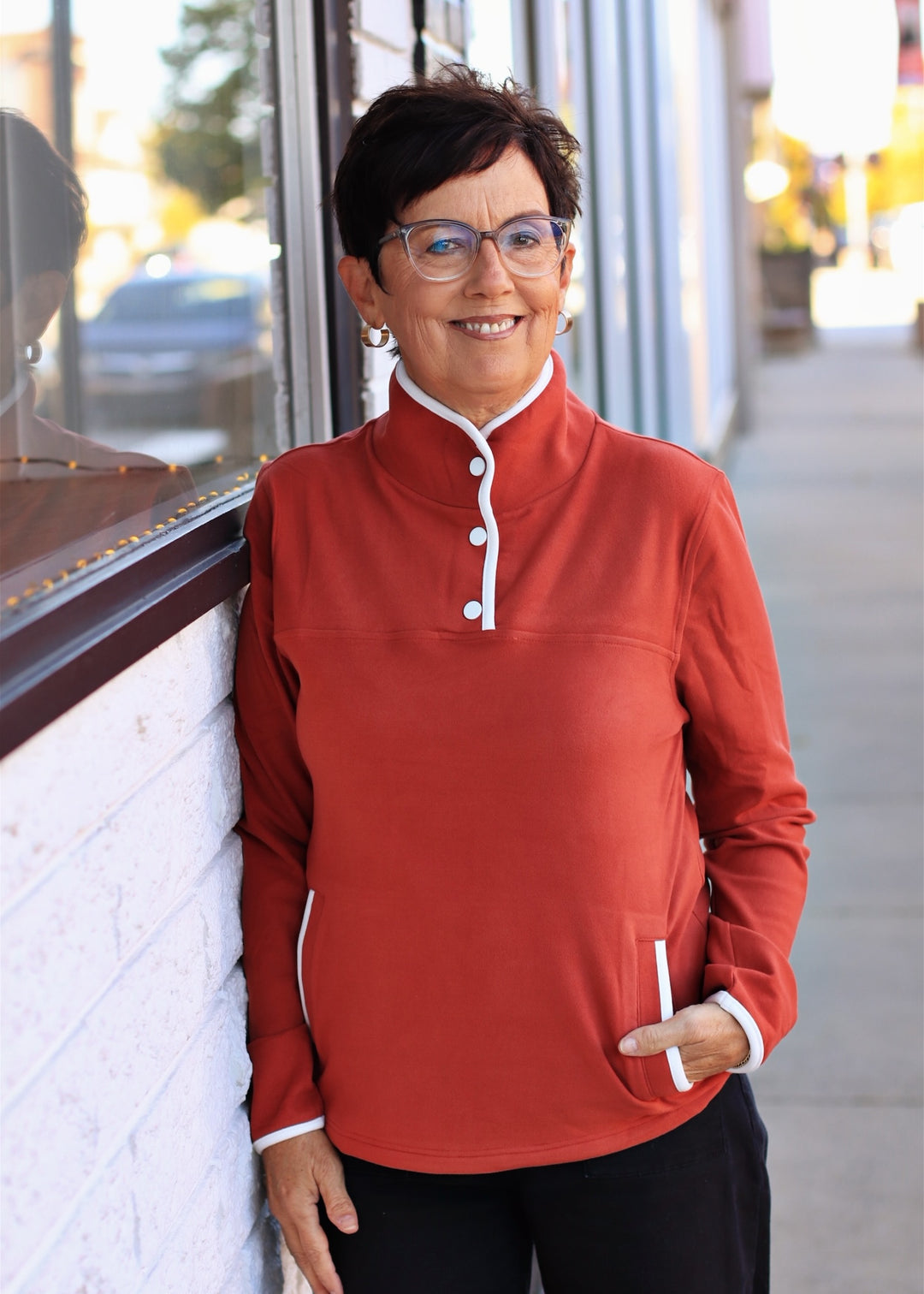 Rust Half-Snap Fleece Pullover