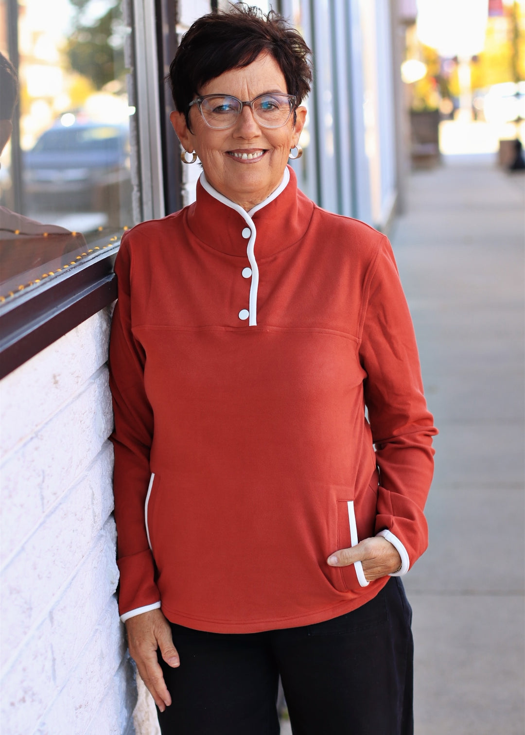 Rust Half-Snap Fleece Pullover