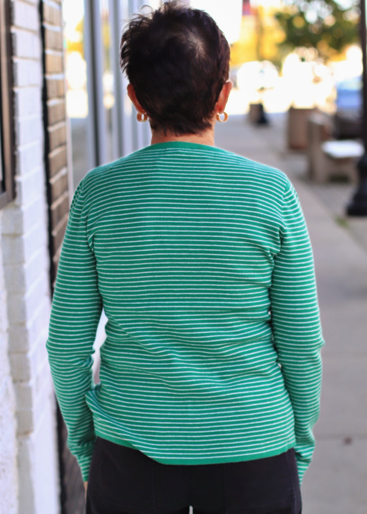 Green Pinstripe Crewneck Sweater