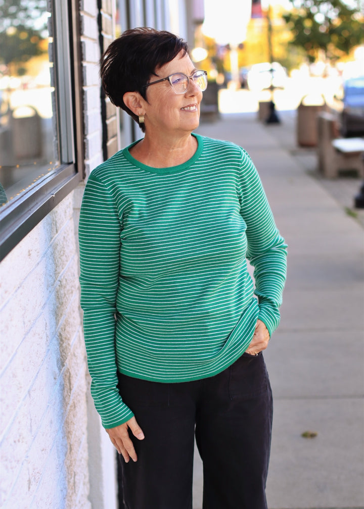 Green Pinstripe Crewneck Sweater