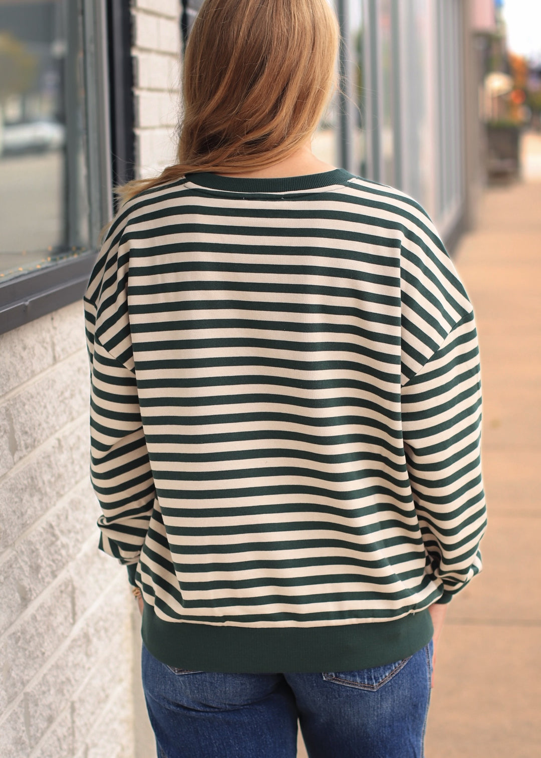 Storie Striped V-Stitch Knit Top in Green