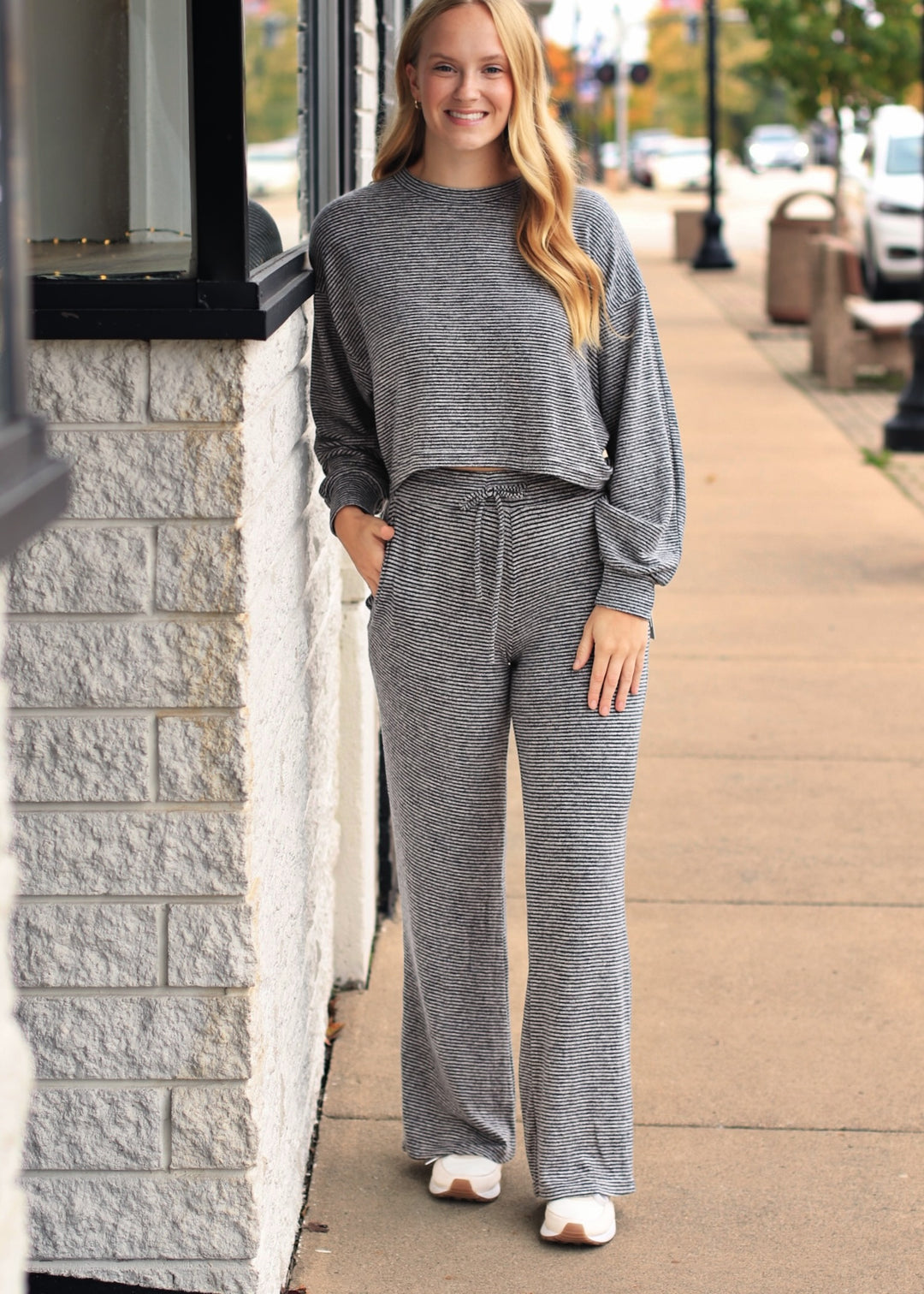 Striped Soft Brushed Hacci Wide Leg Pants