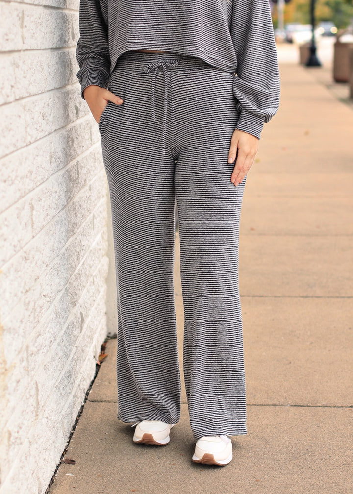 Striped Soft Brushed Hacci Wide Leg Pants