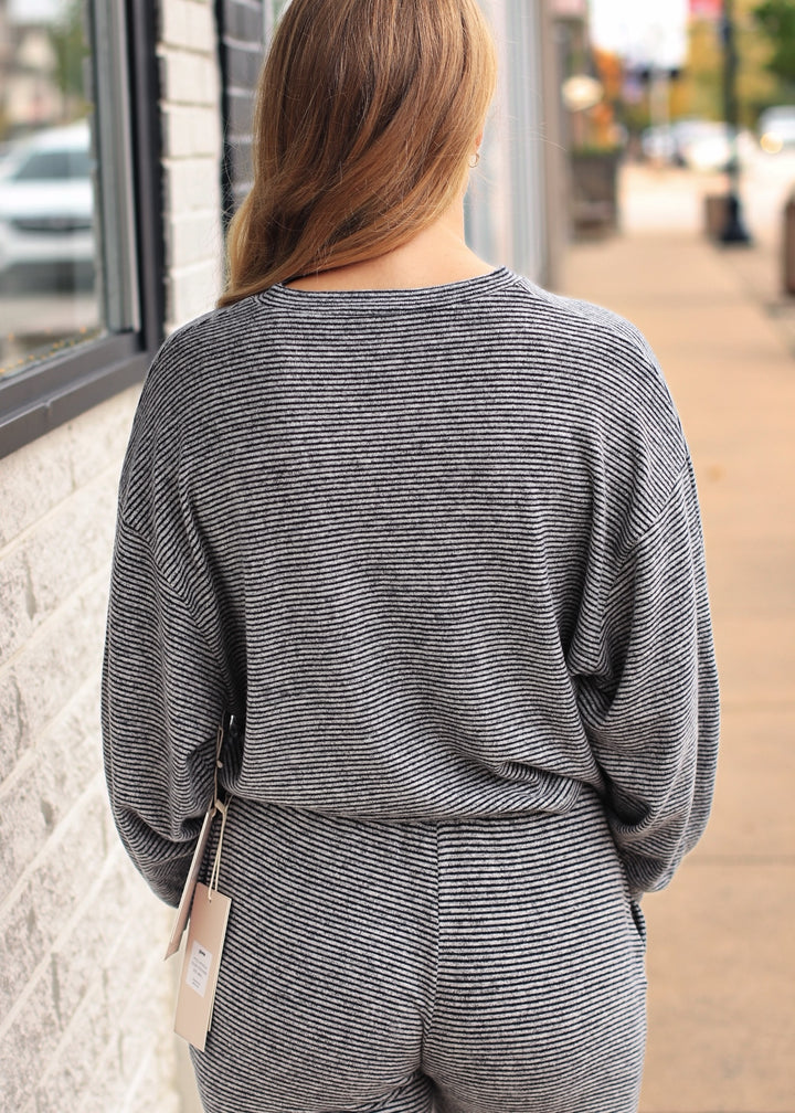 Heather Striped Hacci Long Sleeve Crewneck Top