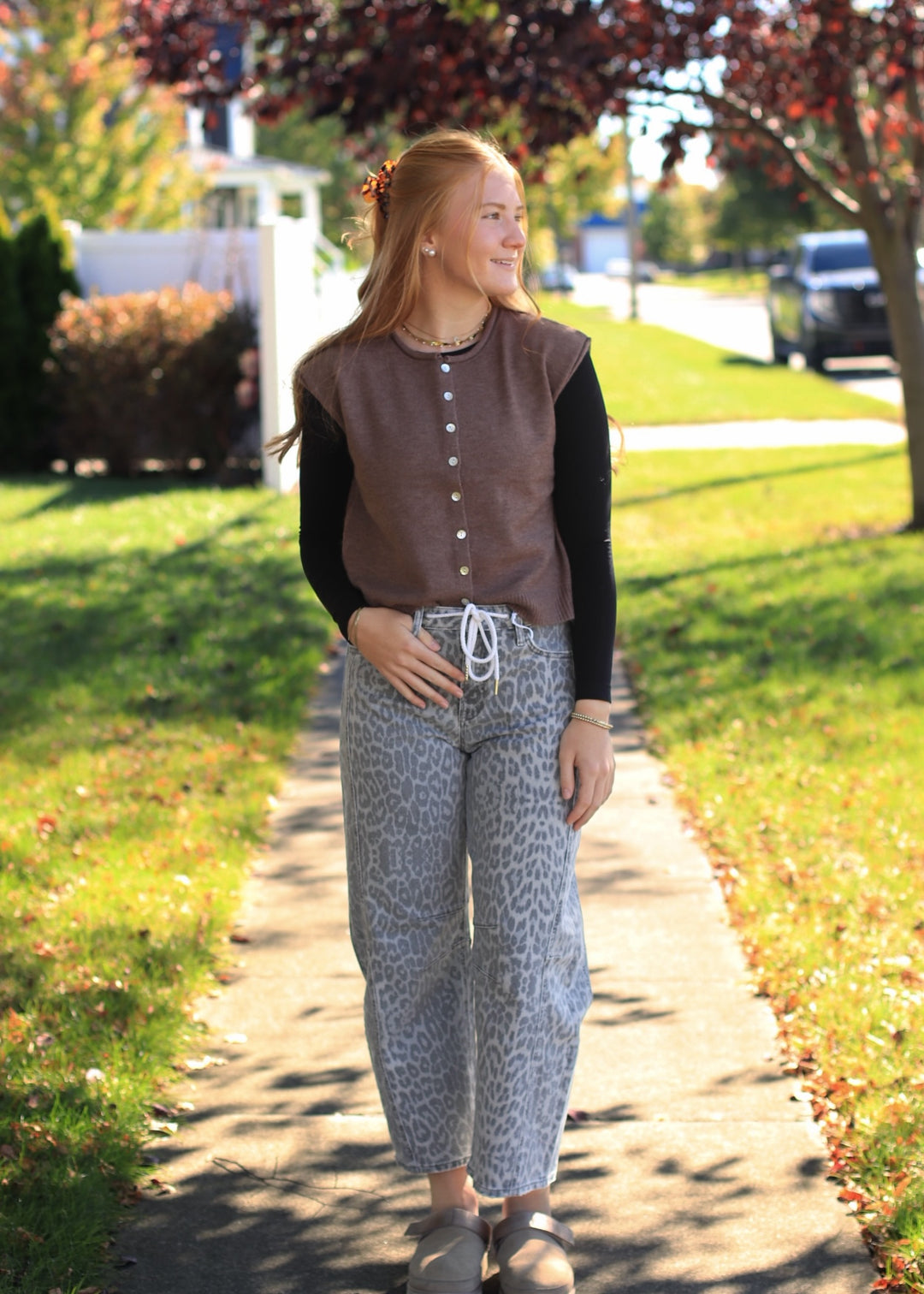 Ash Brown Rolled Edge Button Front Sweater Vest
