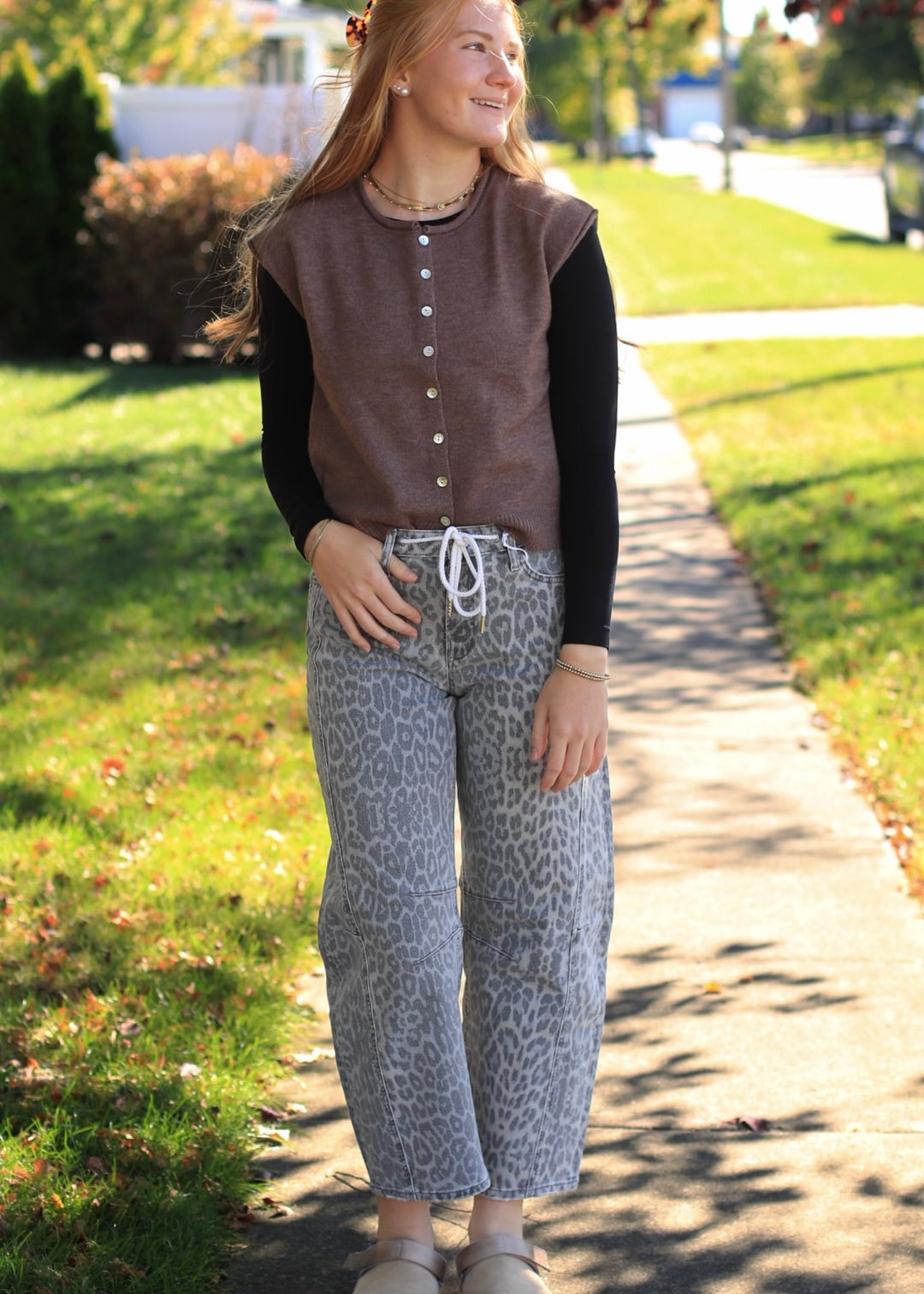 Ash Brown Rolled Edge Button Front Sweater Vest