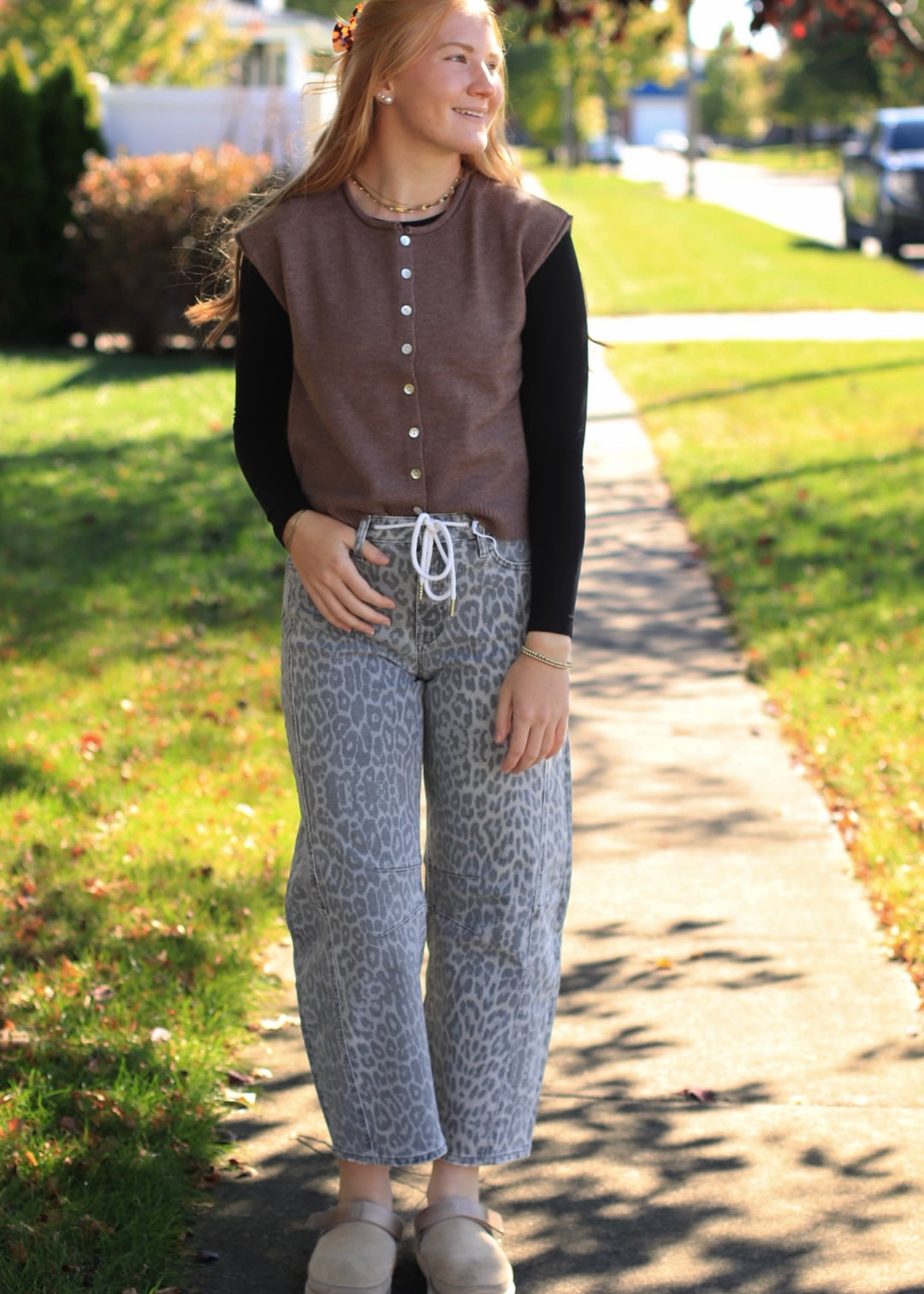 Ash Brown Rolled Edge Button Front Sweater Vest