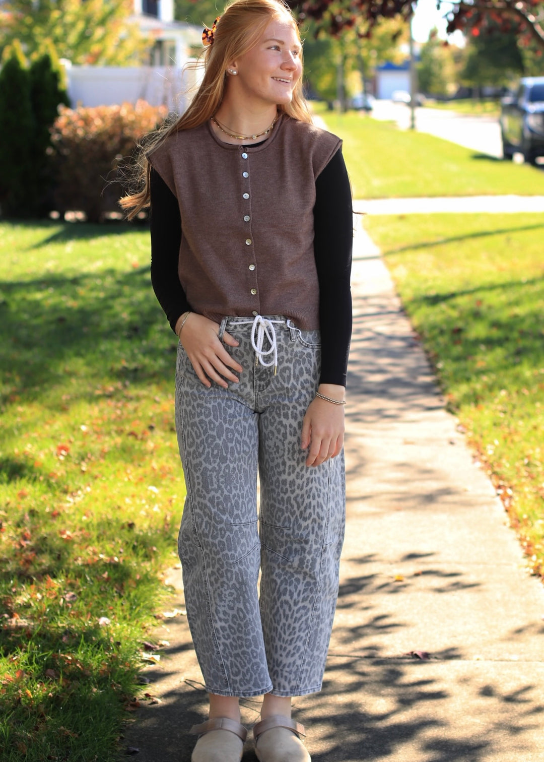 Ash Brown Rolled Edge Button Front Sweater Vest