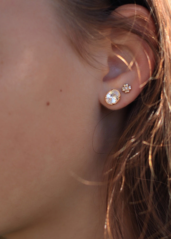 18K Gold Filled Oval CZ Stud Earrings