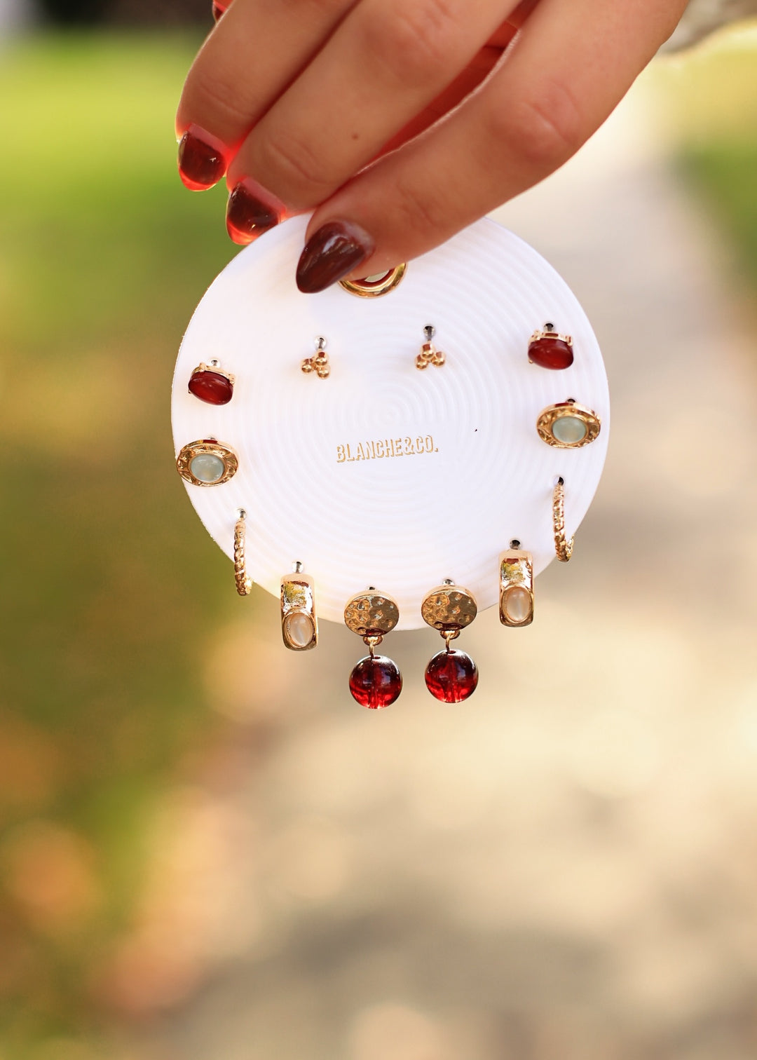 Stone Stud Huggie And Bead Drop Six Pair Earrings Set