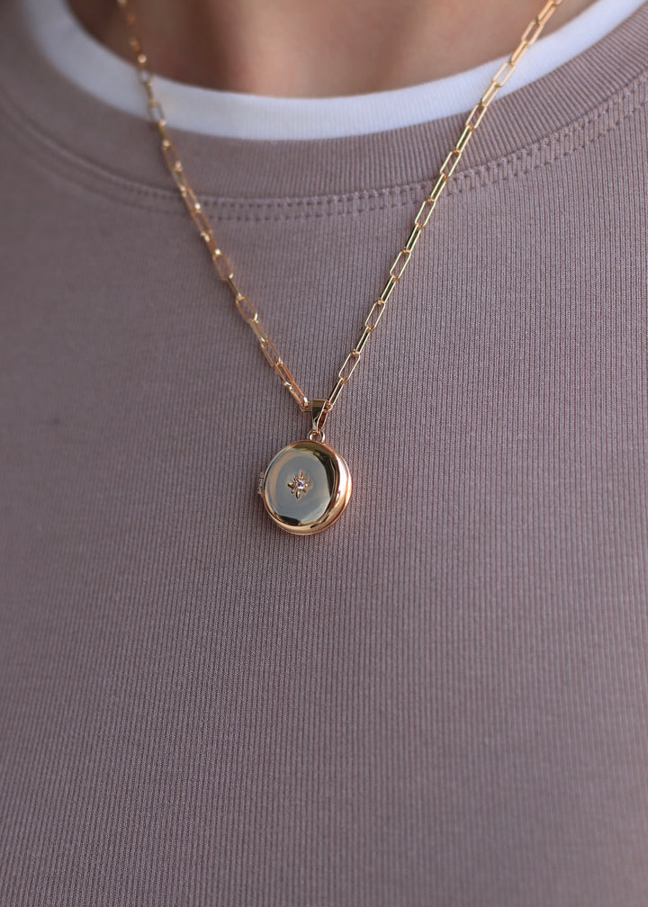 14K Gold Dipped Cz Starburst Locket Necklace