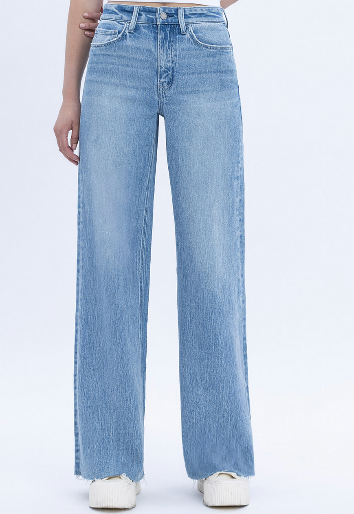 Poprock High Rise Raw Hem Wide Leg Denim