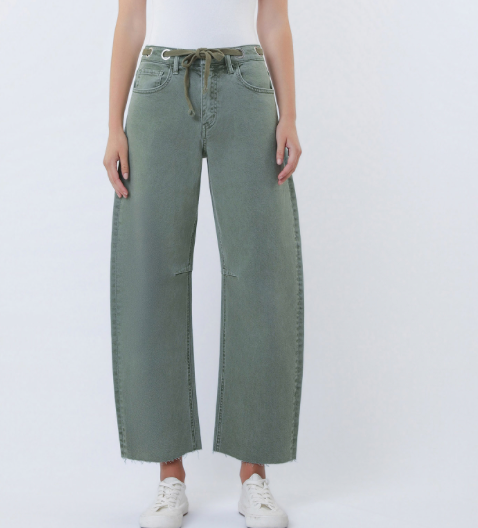Olive Wide Barrel Crop Jeans