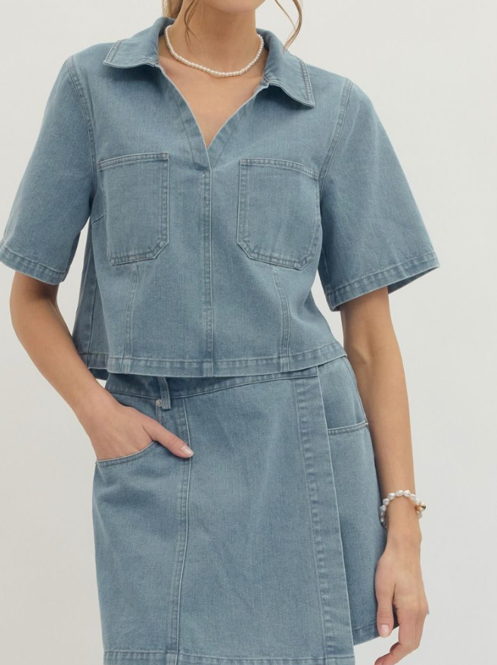 The Laurel Denim Woven Top