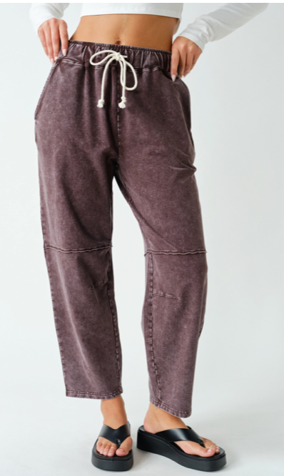 Mineral Wash Cropped Straight Leg Pants