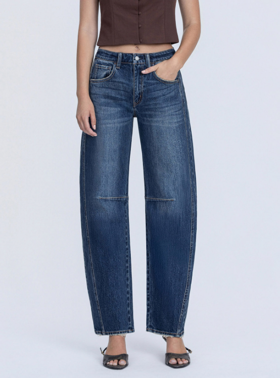 The Jadeite Dark-Wash Barrel Jeans