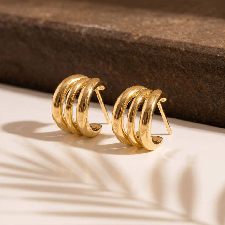 Chunky Triple Dome Huggie Hoop Earrings