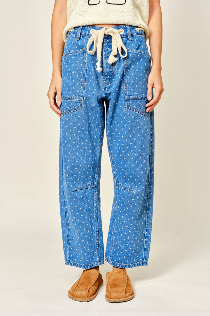 Polka Dot Denim Barrel Pants