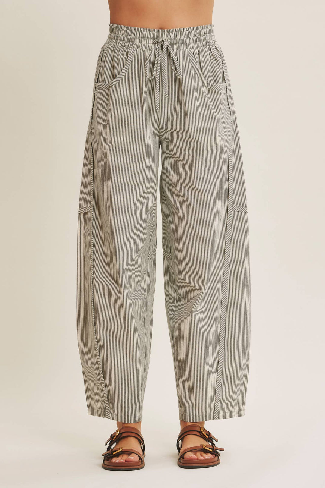 The Olive Grove Stripe Barrel Pant