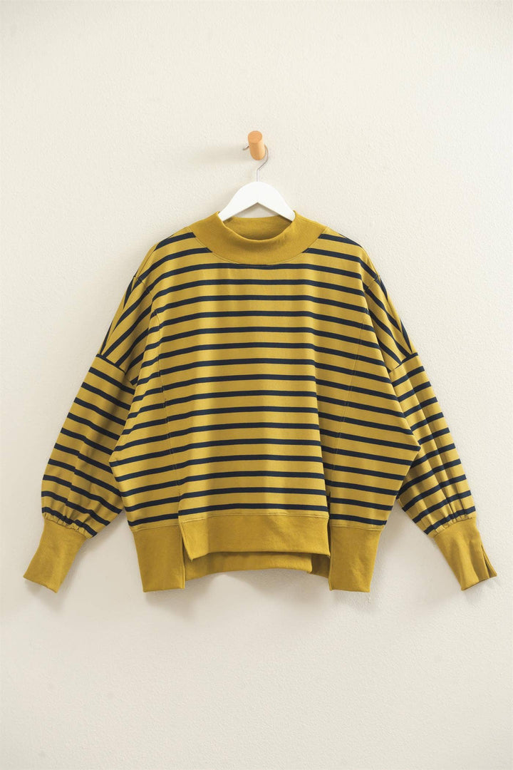 Striped Mock Neck Sweatshirt