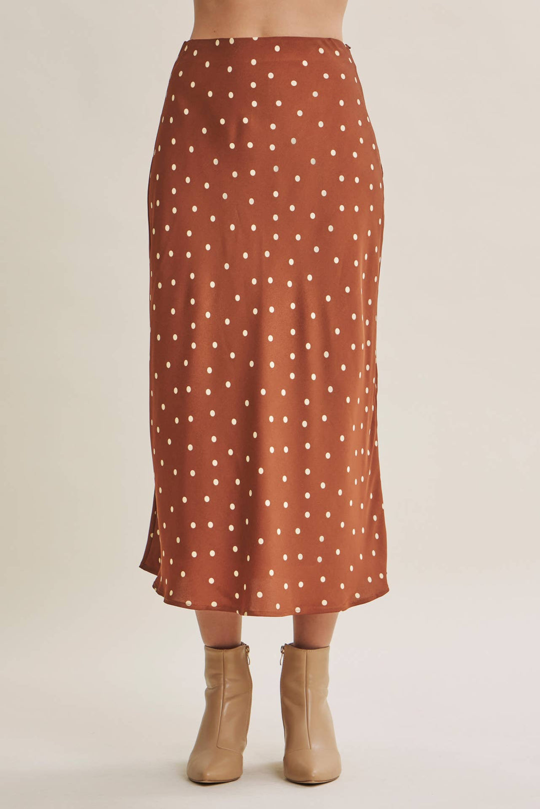 Café Dot Satin Midi Skirt