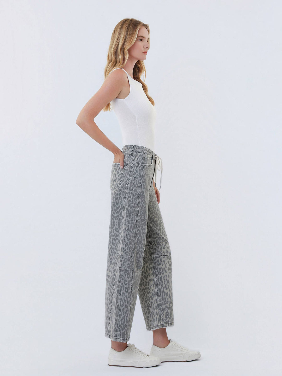 The Grey Leopard Drawstring Barrel Jeans