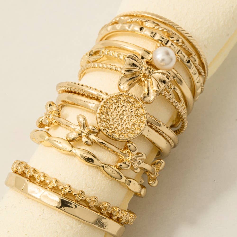 Twelve Piece Ribbon Bow Stackable Ring Set