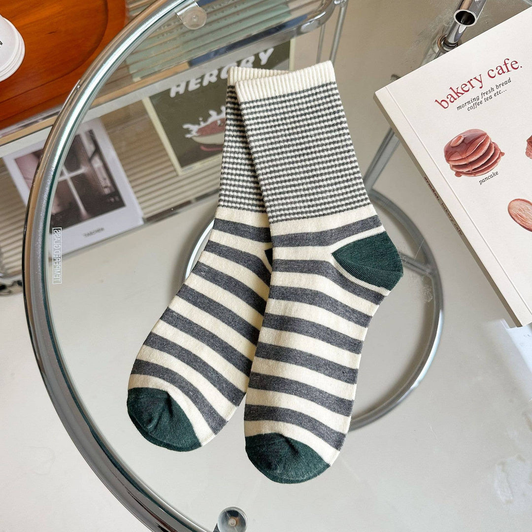 Stripe Pattern Cotton Crew Socks