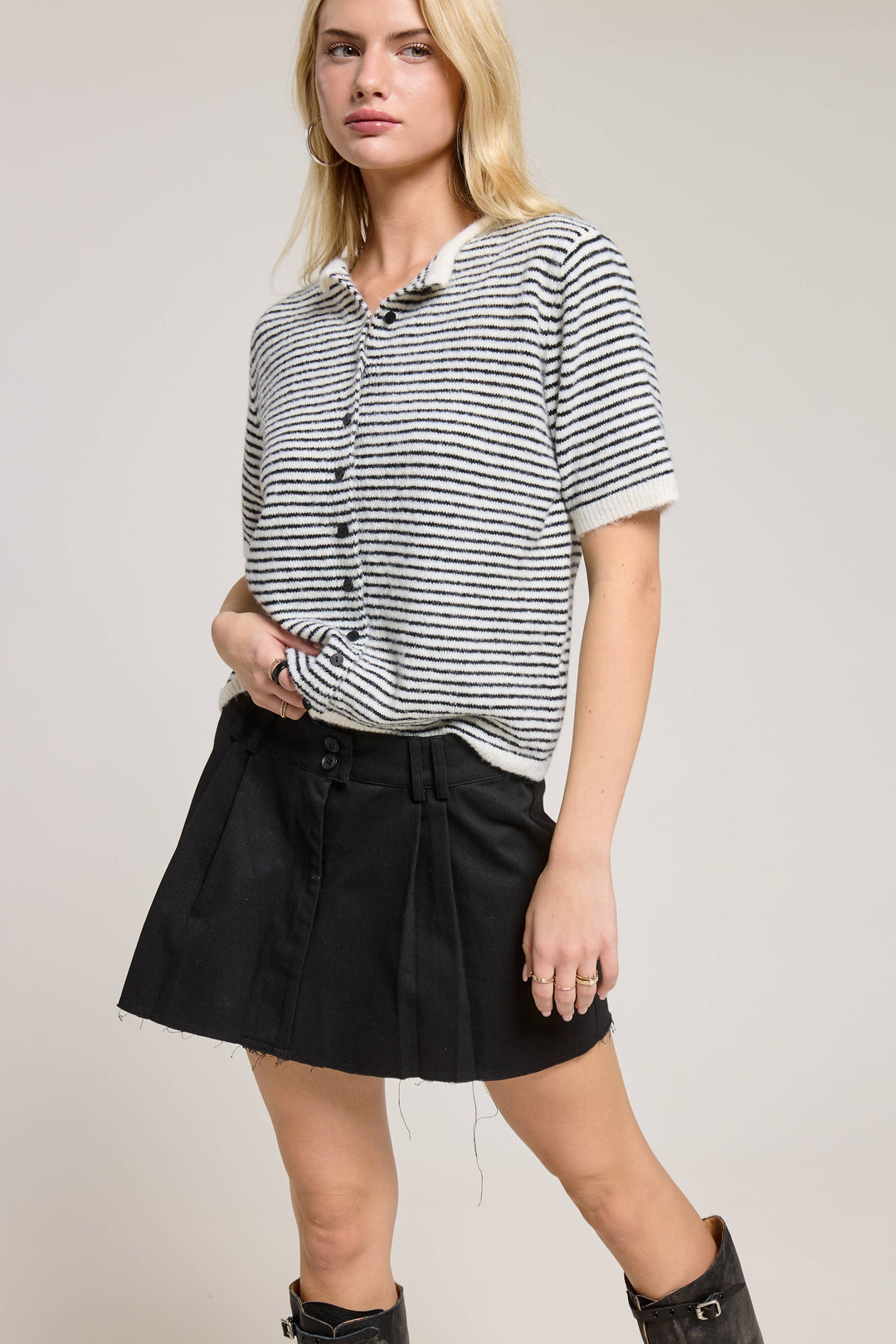 The Lucy Stripe Cardigan in Navy