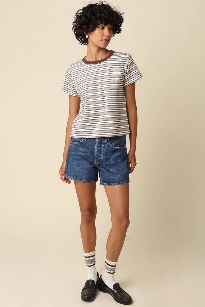 Mila Stripe Baby Tee in Cream &amp; Brown