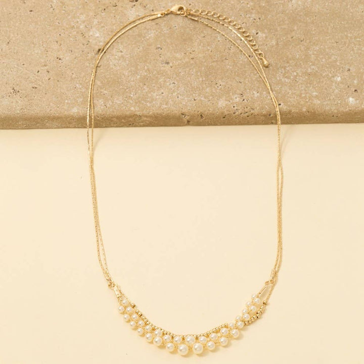 Pearl And Metallic Beaded Accent Layered Chain Necklace