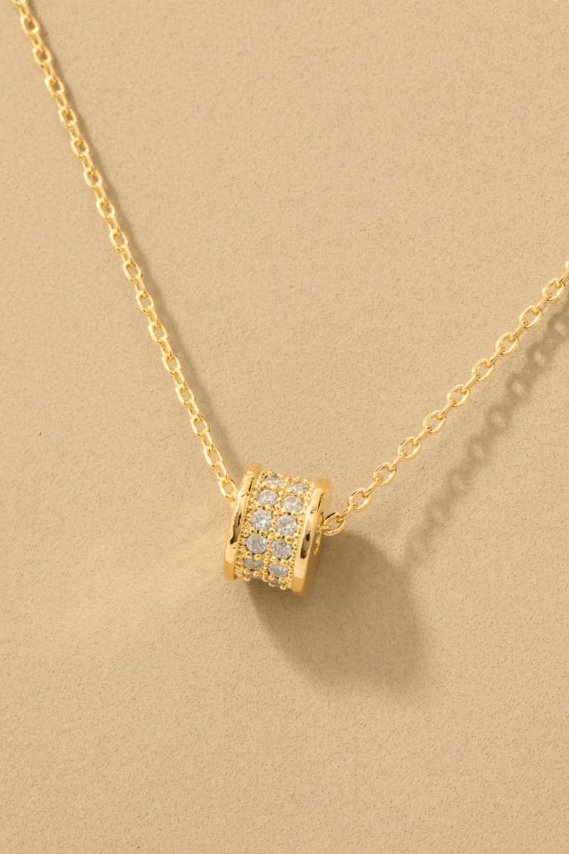 Gold Dipped Cz Pave Cylinder Pendant Necklace