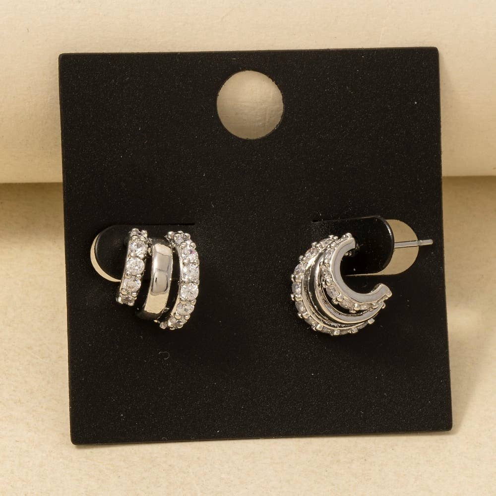 Gold Dipped Cz Pave Wide Layered Hoop Earrings