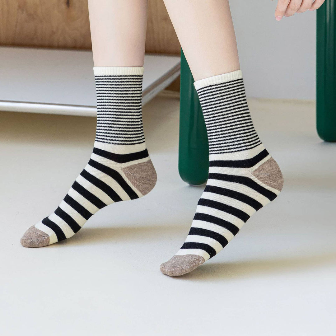 Stripe Pattern Cotton Crew Socks