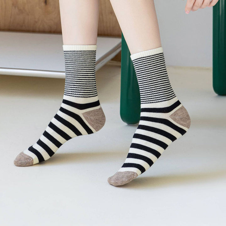 Stripe Pattern Cotton Crew Socks