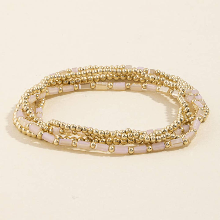 Ball Bead Stretch Bracelet Set With Crystal Accents