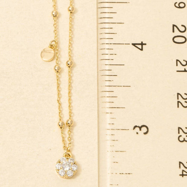 Cz Studded Flower Disc Pendant Necklace
