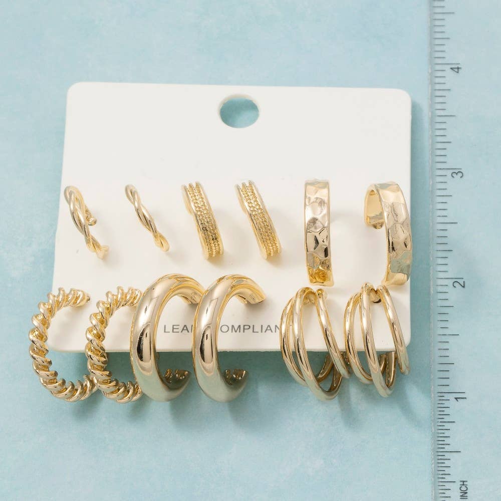 Assorted 6 Pair Hoop Earrings Set