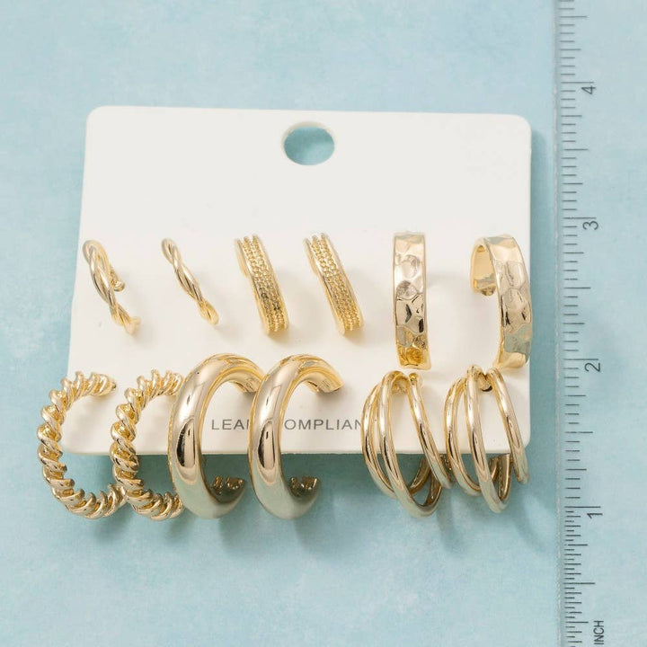 Assorted 6 Pair Hoop Earrings Set