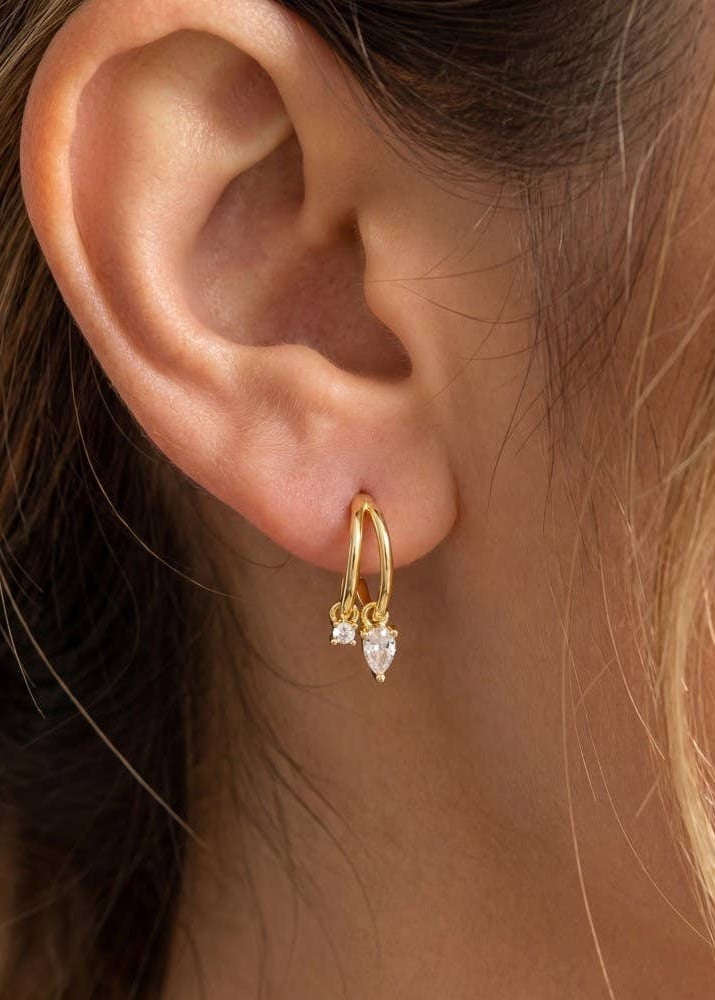 Gold Dipped Cz Two Row Hoop Earrings