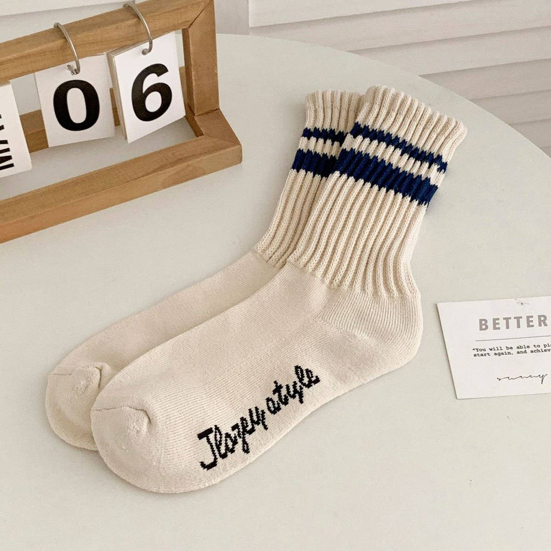 Retro Double Stripe Knit Socks