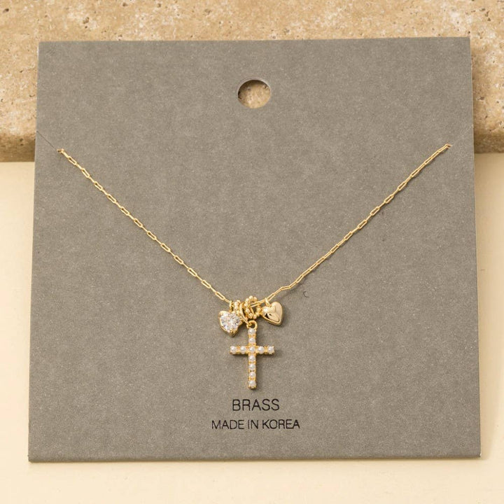 Heart And Cross Charms Chain Necklace