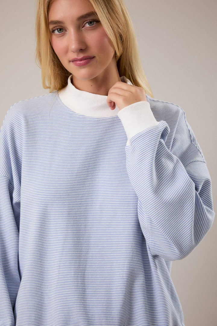 The Sage Cream Stripe Mock Top