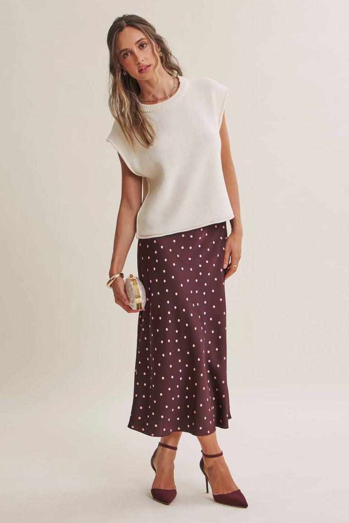 Café Dot Satin Midi Skirt