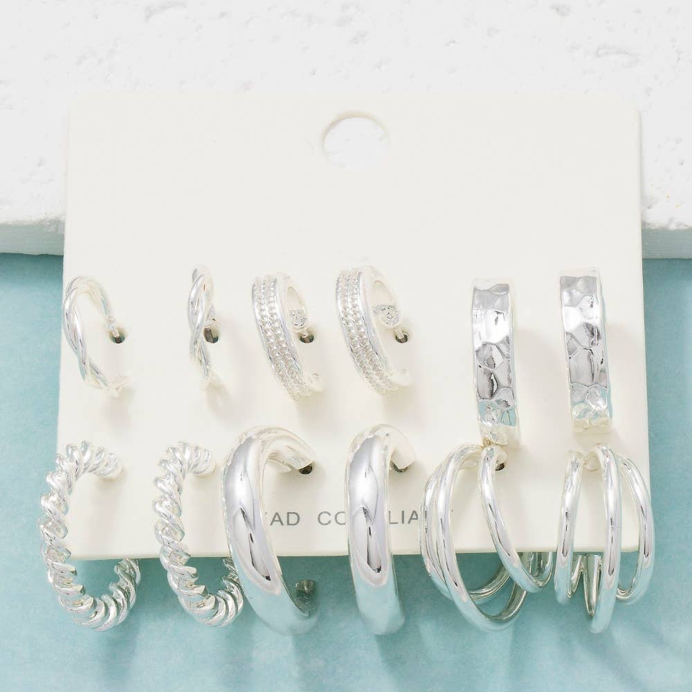 Assorted 6 Pair Hoop Earrings Set