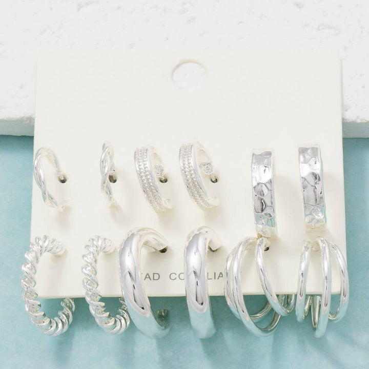 Assorted 6 Pair Hoop Earrings Set