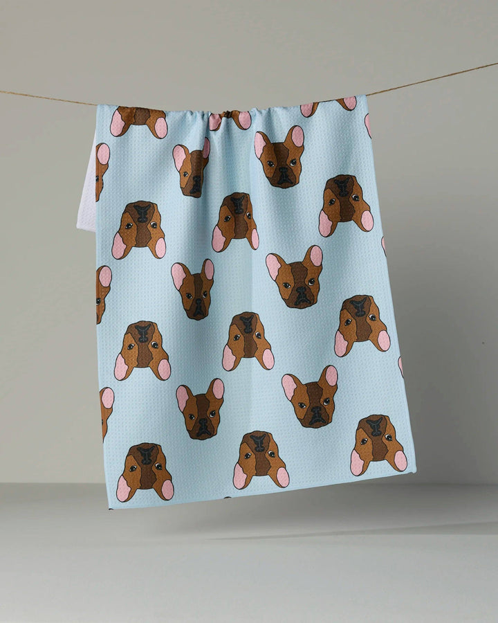 Frenchie Faces Tea Towel