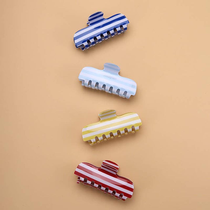 Retro Striped Rectangle Hair Claw Clip