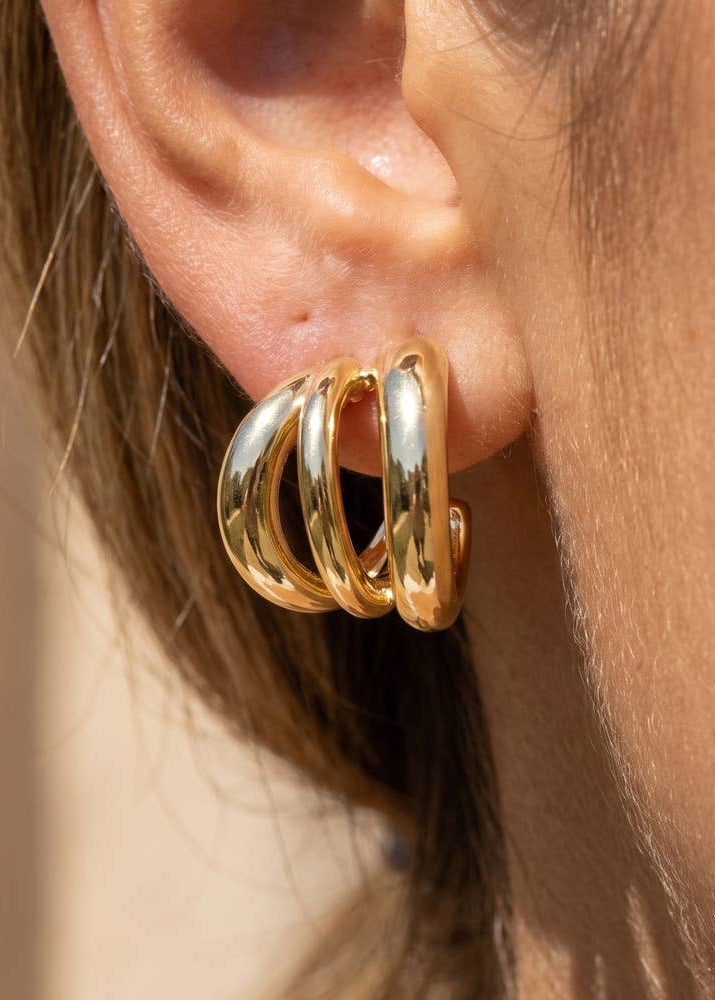 Chunky Triple Dome Huggie Hoop Earrings