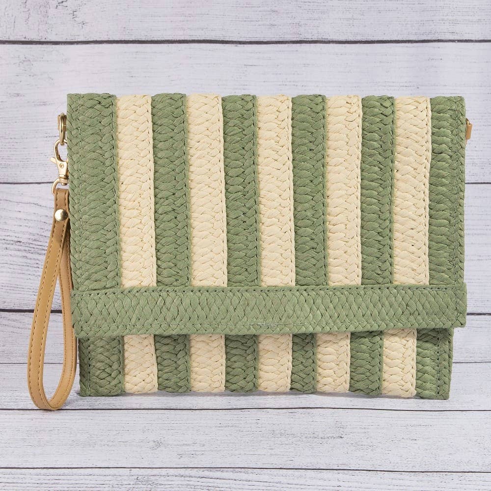 Two Tone Striped Straw Clutch Bag